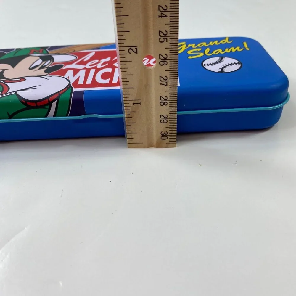 Disney Mickey Mouse Baseball Pencil Case  Let's Go Mickey Metal Tin Flip-Open